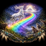 The stag and the rainbow path