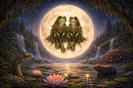 Frog sisters on the glowing moon